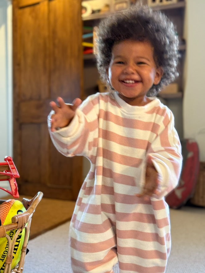 Blush Cotton Candy – Oversized Striped Cozy Bodysuit