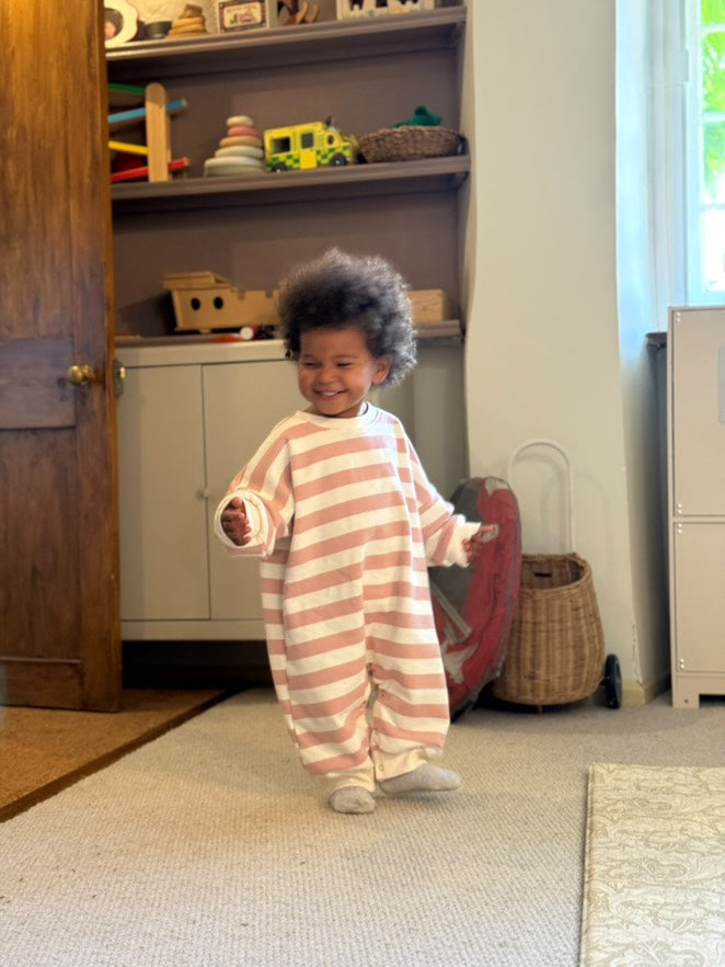 Blush Cotton Candy – Oversized Striped Cozy Bodysuit
