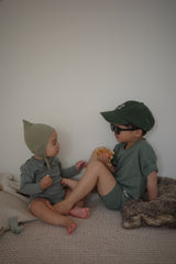 Olive Green T-Shirt and Biker Shorts Set
