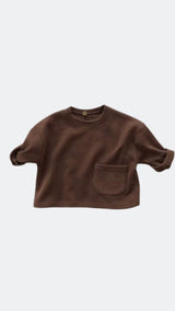 Brown Long-Sleeved Pocket Top