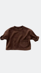 Brown Long-Sleeved Pocket Top