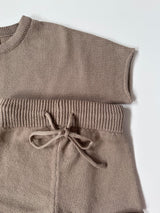 Knitted Top and Shorts Set - Taupe