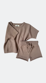 Knitted Top and Shorts Set - Taupe