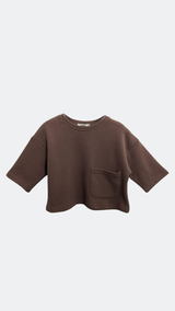 Brown Long-Sleeved Pocket Top