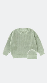 Green Cotton Sweater & Hat Set